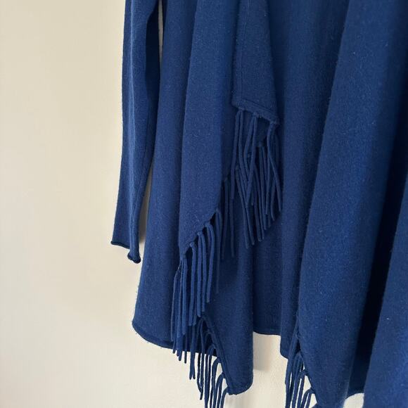Kinross Cashmere Open Front Fringe Long Sleeve Draped Cardigan Sweater Blue XS - Picture 6 of 7